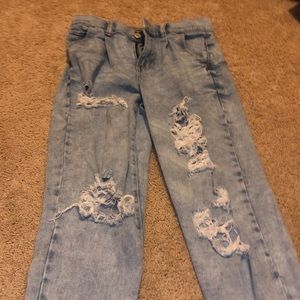 pleated acid washed mom jeans
